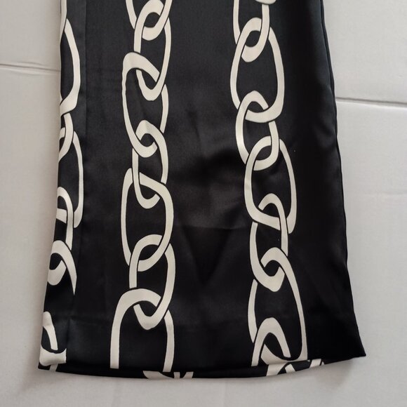 Mango Chic Silky Black & White Chain Print Elastic Waist Pants Women’s SZ M NWT - Picture 6 of 14